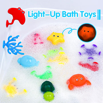 Baby Bath Toys For Kids Ages 1-3,Mold Free Silicone Suction Cup Toys For Toddlers 2-4,No Hole Light Up Ocean Animal Bathtub Sens