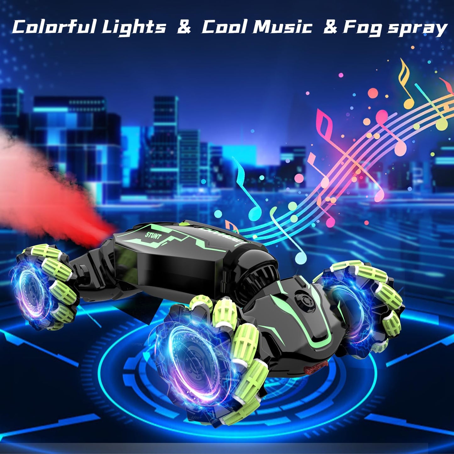 JAMIEWIN Remote Control Car Kids Toys, 4WD RC Drift Car Toy Cars,Gesture Sensing RC Stunt Car with Music Lights Sprayer,Double-S