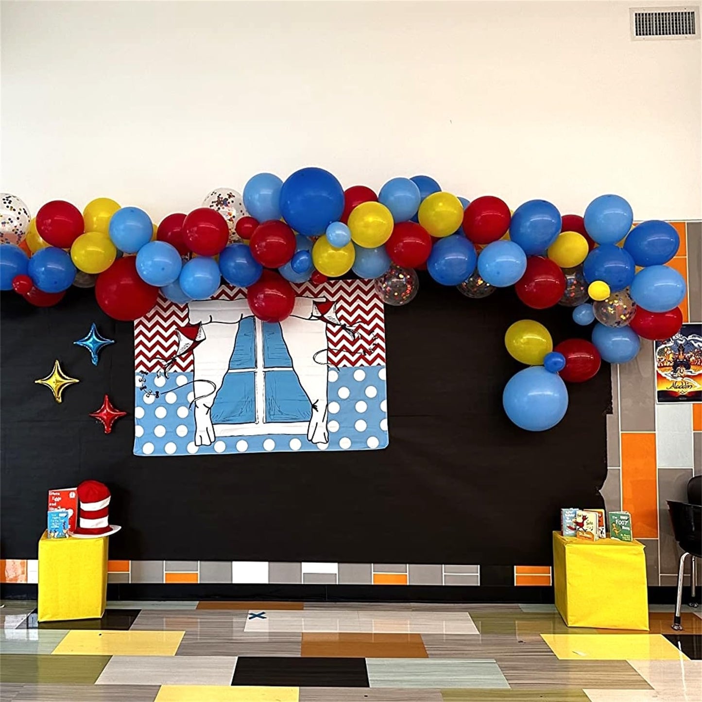 Carnival Circus Balloon Garland Arch Kit, Matte Red Yellow Pastel Blue Primary Color Confetti Rainbow Multicolor Balloon Arch Ki