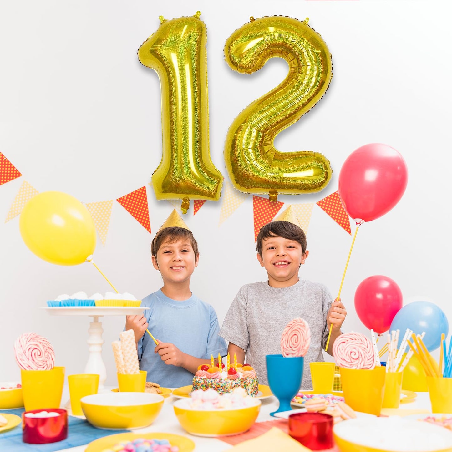 12Th Birthday Balloons For Boys, Big Laser Gold Foil Number 12 Balloons Anniversary Party Decor, Mylar Self Inflating Helium 40