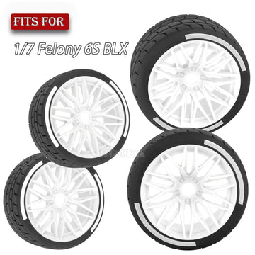 BRCatWPark RC Wheels and Tires for 1/7 Felony 6S BLX,RC Highway Wheel Rubber Tires,4PCS RC Drift Car Highway Tires Road Soft Tir