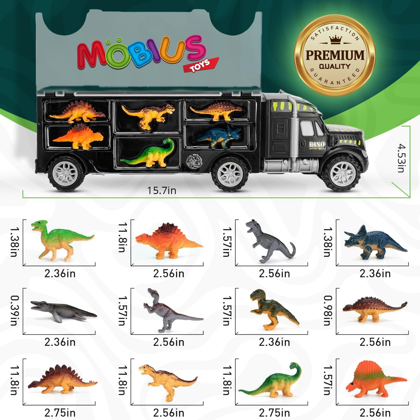 Dinosaur Truck Toy Carrier - Dino Trucks for Boys Includes 12 Kids Dinosaur Toys & Temporary Dinosaur Tattoos, Dinosaur Car Tran