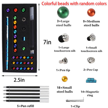 Wqwquu Fidget Pen,Magnetic Pen, Decompression Magnetic Toy Pen,Magnet Pen Fidget Toy Relieve Pressure Novel Toy Gift For Kids Or Friends! (Big Colored Bead Blue)