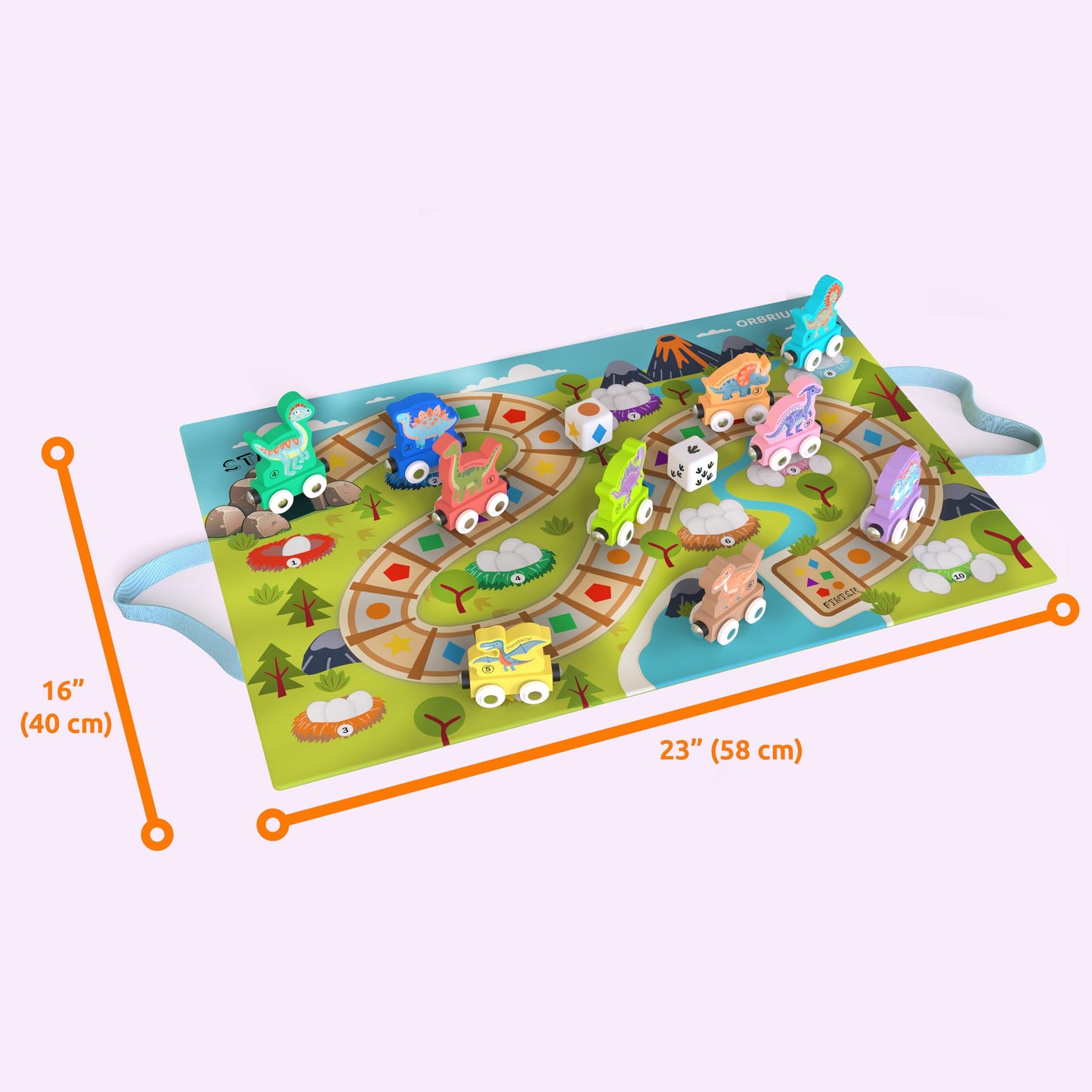 ORBRIUM 23-Piece Dinosaur Train Set - STEM Toy & Educational Game with Wooden Train Cars, Dice, Shapes & Colors - Montessori Lea