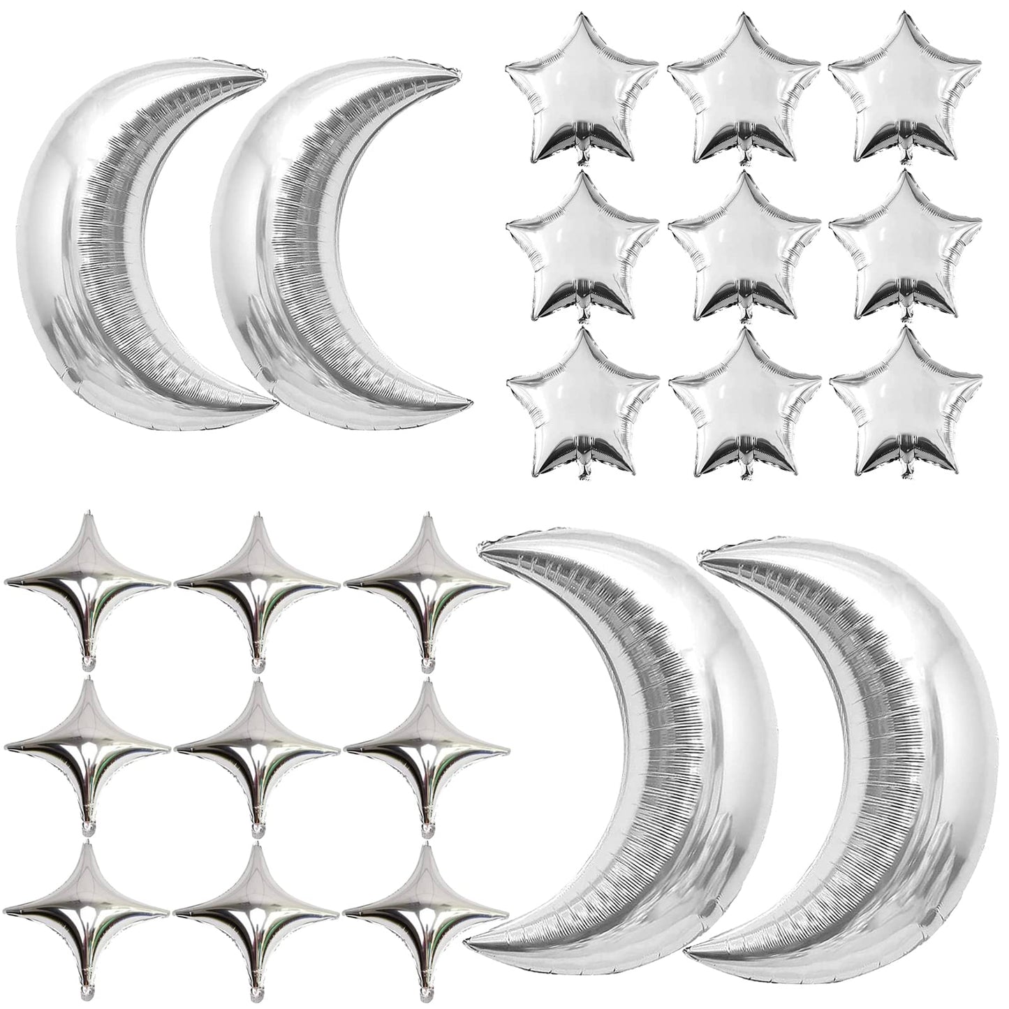54Pcs Star Foil Balloons Moon Foil Mylar Balloons With 50Pcs Silver Star Balloons And 4Pcs Large Moon Foil Balloons For Baby Sho
