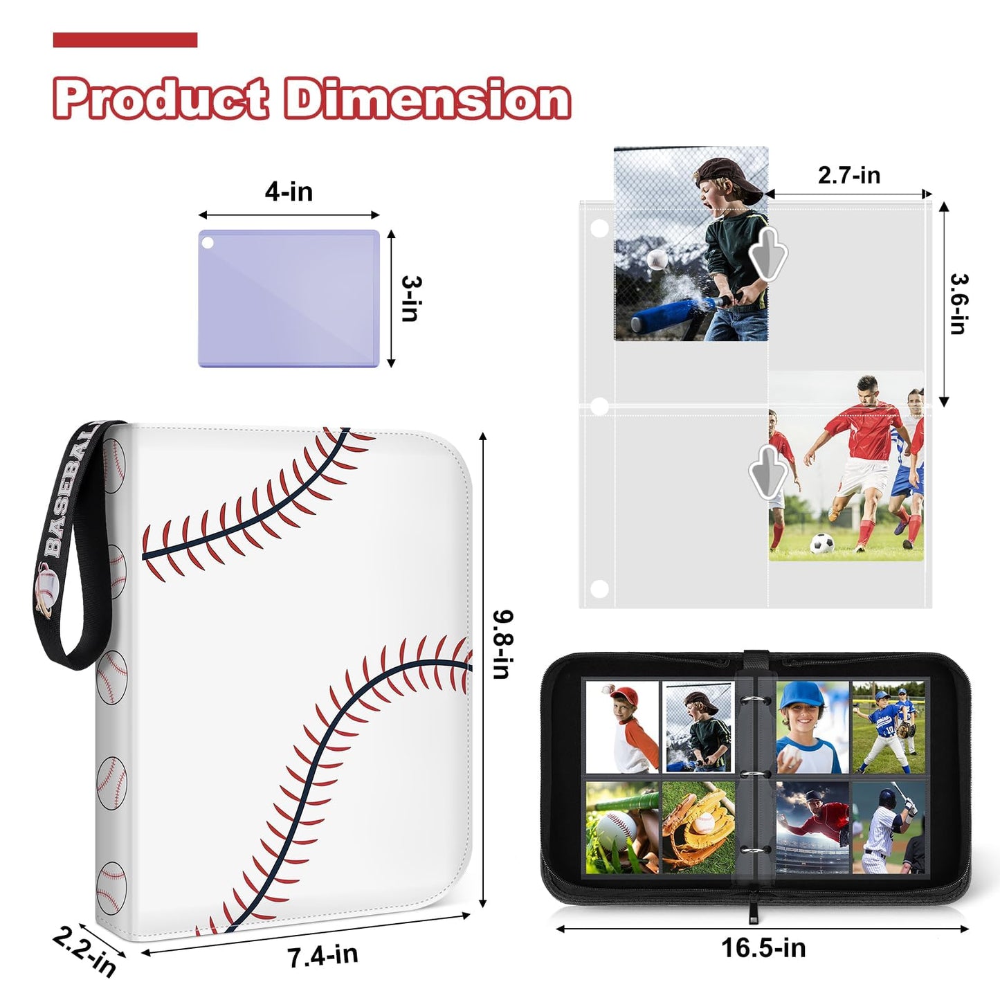 Baseball Card Binder 440 Pocket, Trading Card Binder With Toploaders Card Display, Premium Baseball Card Holder With Baseball Pa