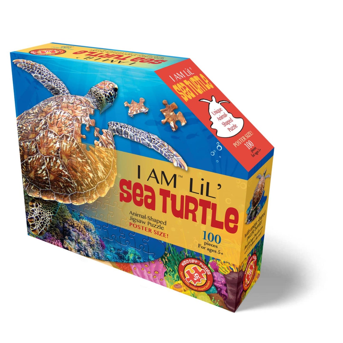 Madd Capp Lil' Sea Turtle 100 Piece Jigsaw Puzzle For Ages 5+ - 4007 - Unique Animal-Shaped Border, Poster Size When Completed,