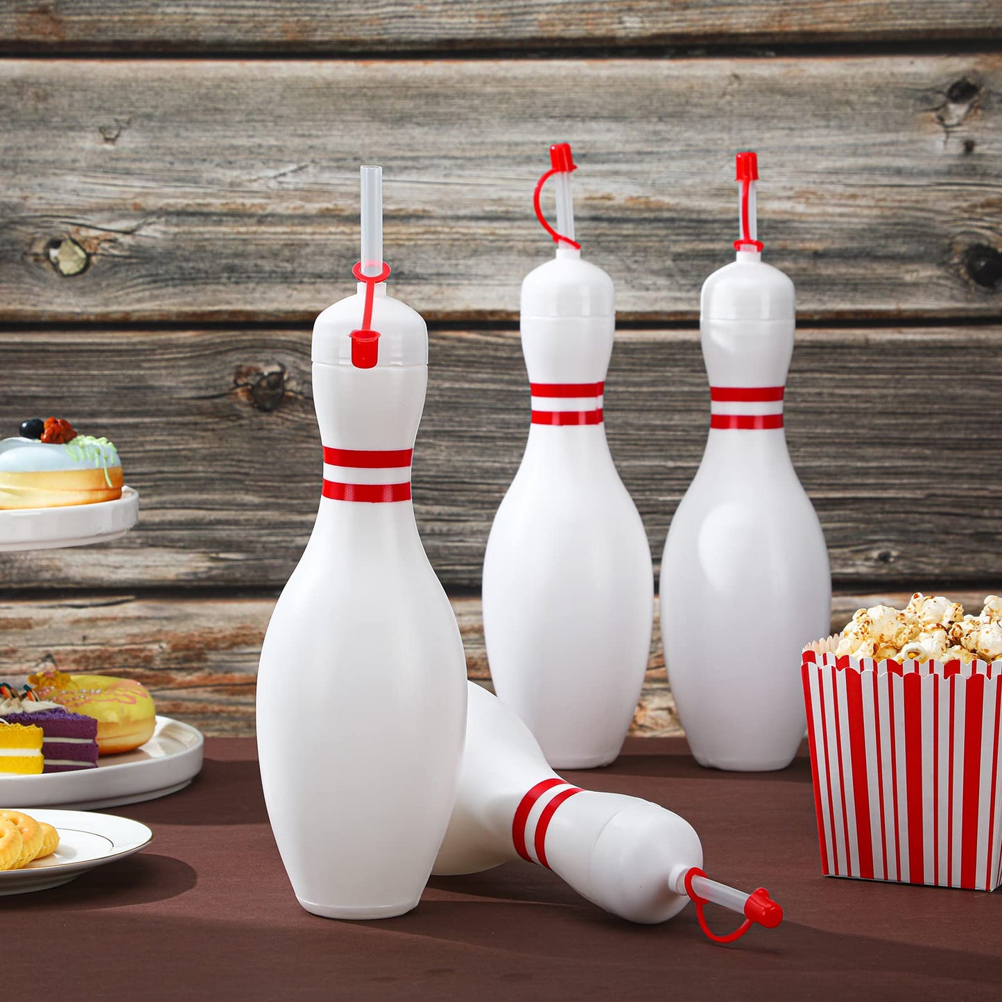 Funtery 24 Set Bowling Lovers Gifts for Men Women 25 oz Reusable Bowling Pin Plastic Water Bottles with Straws and Lids Sports F