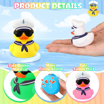 Shappy 24 Pcs Cruise Duck Bulk With Sunglasses Sets 2 X 1.9 X 2.4 Inch Mini Sailing Rubber Ducks Summer Cruise Ship Toy Squeaky Bath Party Toy Duckies For Birthday Party Favors (Multicolor)