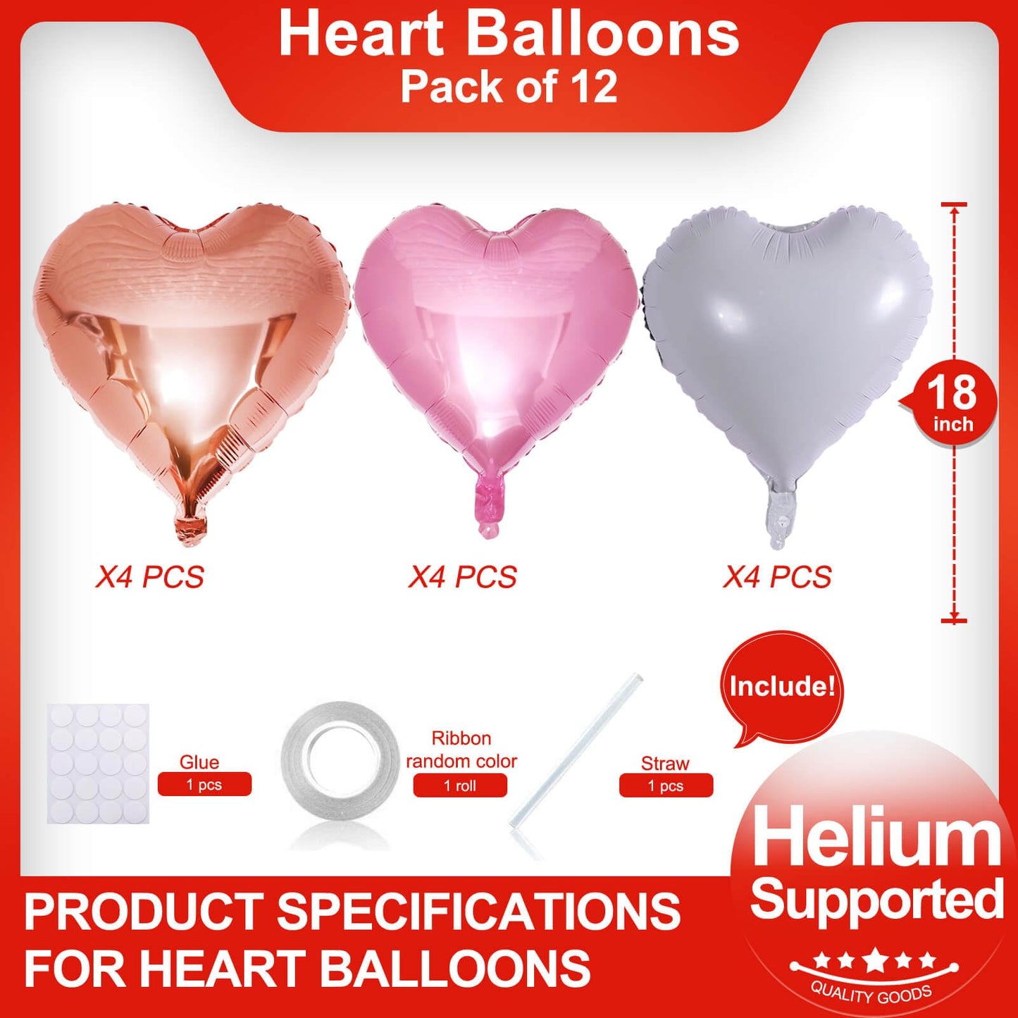 Rose Gold Heart Shaped Balloons Pack Of 12,18 Inch White Love Valentine Balloons Pink Heart Romantic Balloons For Valentines Day