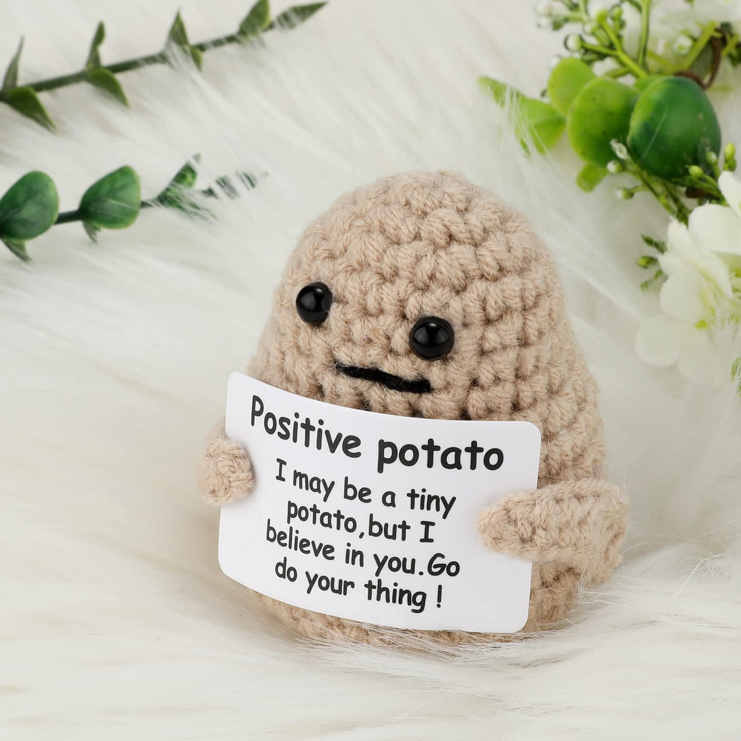 Positive Tulip, Soft Knitted Crochet Tulip with Encouragement Card Inspirational Positive Plant Crochet Flower Wool Doll Emotion