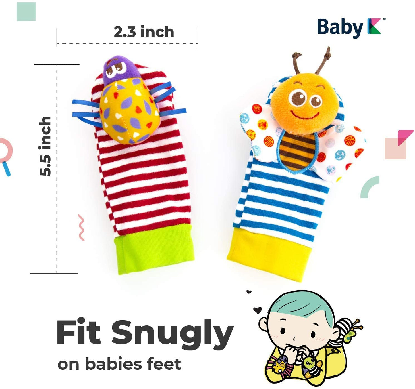 Baby K Baby Rattle Socks For Girls & Boys (Set B) - Baby Toys 6-12 Months - Baby Wrist Rattles And Foot Rattles - Baby Toys For