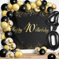Happy 40Th Birthday Balloons Black Set Decor - Cheers To 40 Years Old Party Theme Garland Banner Backdrop Decorations For Women