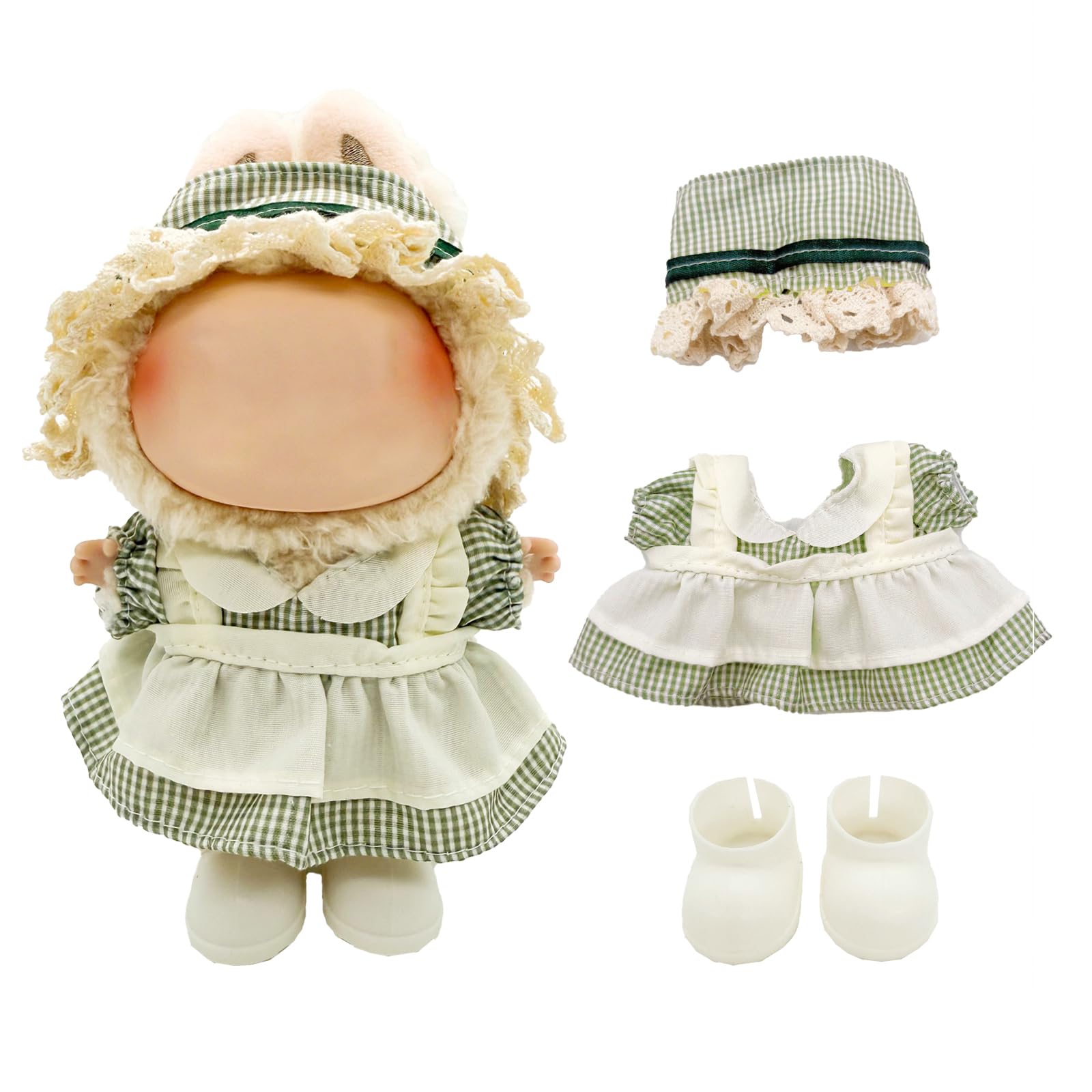 Eayaele Clothes for Labubu - 3PC Set with Shoes for 6.7 Inches Doll  enhanced Outfit with Accessories  Stylish Clothes for Labubu (NO Doll)(Green Plaid)
