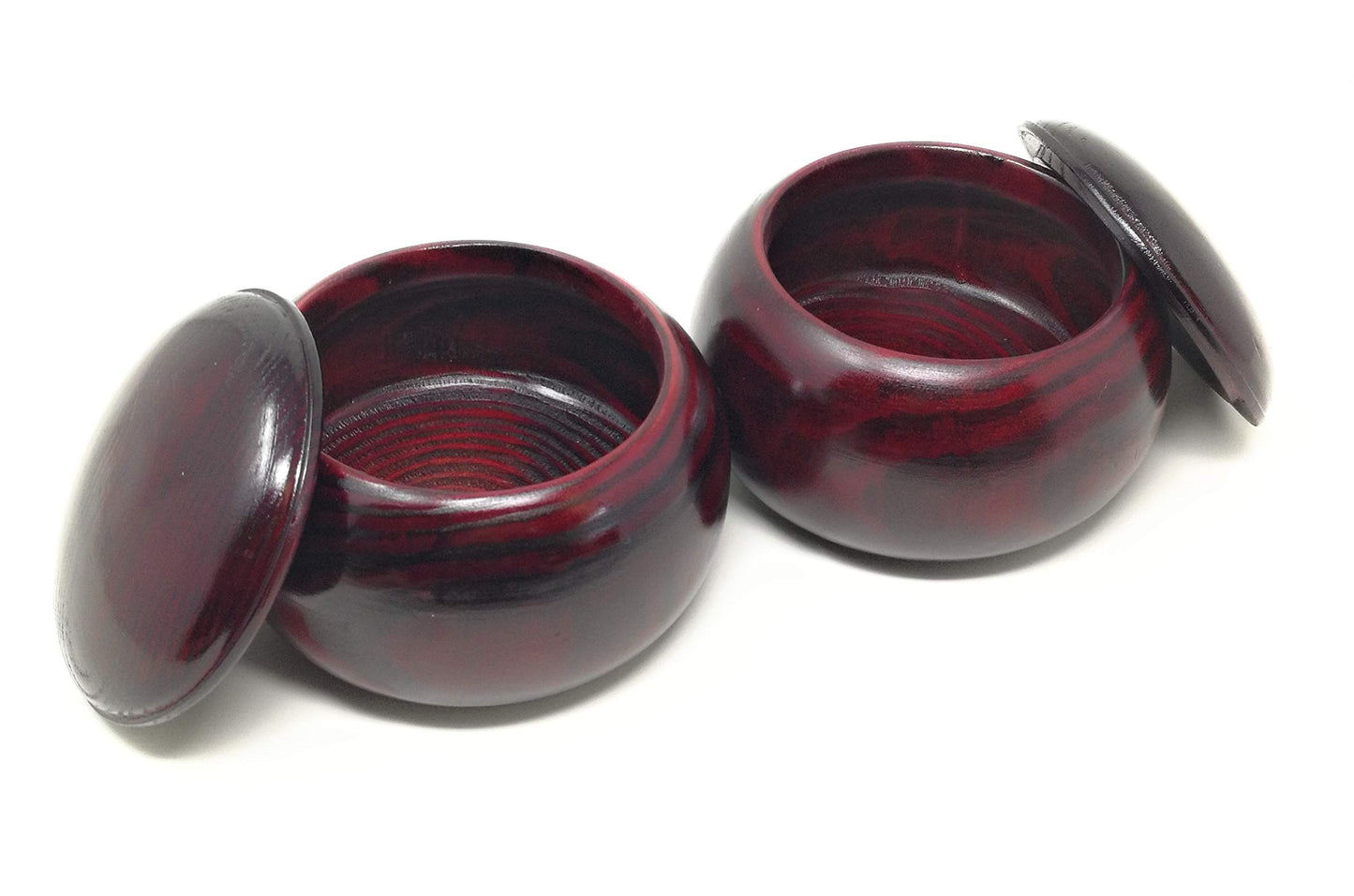 Asian Home Pair Of 2 Wooden Go Game Pieces Holder Bowls