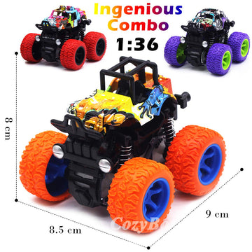 CozyBomB Monster Trucks Toys for Boys - Friction Powered 3-Pack Mini Push and Go Car Truck Playset Inertia Vehicle for Boys Girl