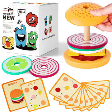 Lovestown Wooden Stacking Toys, Burger Stacking Toys Montessori Toys For Kids Educational Preschool Learning Toys For Boys Girls Birthday Gifts, Medium