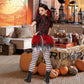 Momkonzz Girls Halloween Costumes Kids Creepy Killer Clown Costume Short Sleeve With Headpiece Tights 9-10Y