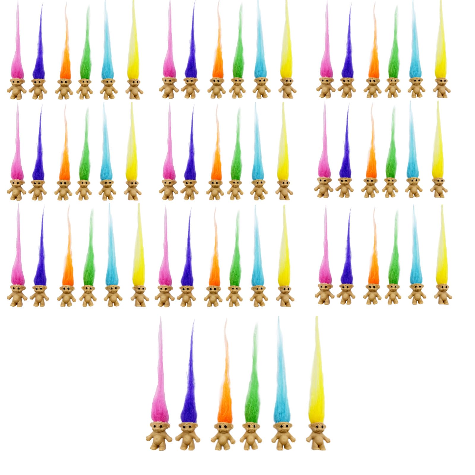 60Pcs Long-Haired Lucky Mini Troll Dolls, Assorted Hair Colors, 0.78'' Bodies, 2'' Hair. Cake Toppers, Action Figures, School Pr