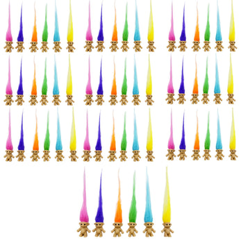 60Pcs Long-Haired Lucky Mini Troll Dolls, Assorted Hair Colors, 0.78'' Bodies, 2'' Hair. Cake Toppers, Action Figures, School Pr