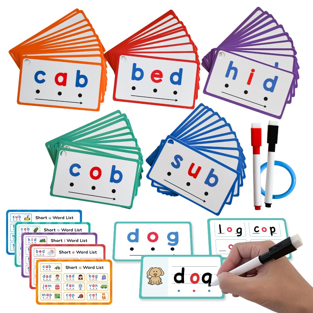 Lachilly CVC Words Writing Cards, Phonics Games Flash Card, Beginning Phonics Word Builders, Spelling Reading Learning Aids, Spe
