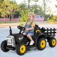 HONEY JOY Ride On Tractor with Trailer, 12V Electric Vehicle for Kids, 3-Gear-Shift Ground Loader, LED Lights, Horn, Music, Batt