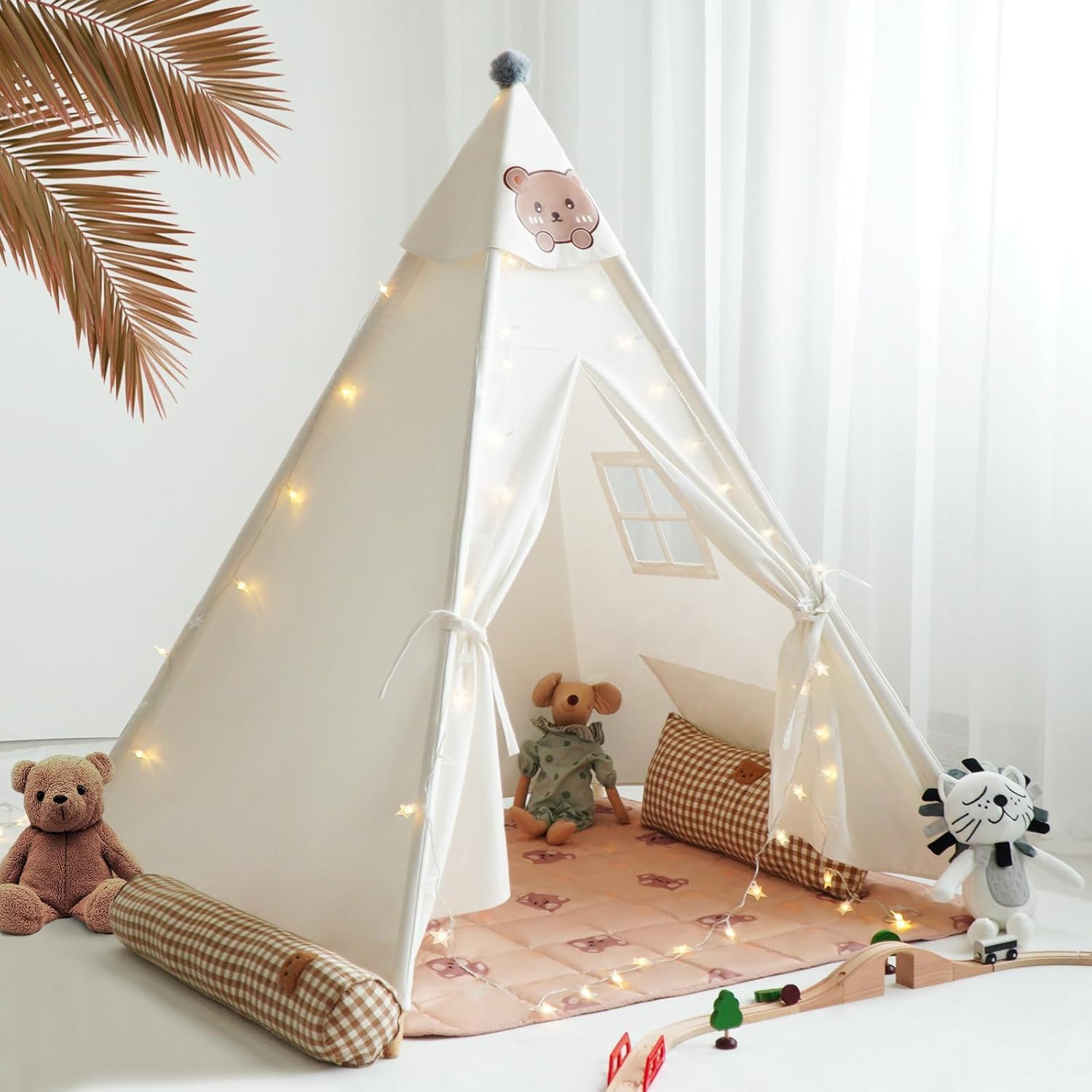 Rongfa Teepee Tent For Kids-Portable Children Play Tent Indoor Outdoor (White With Mat)