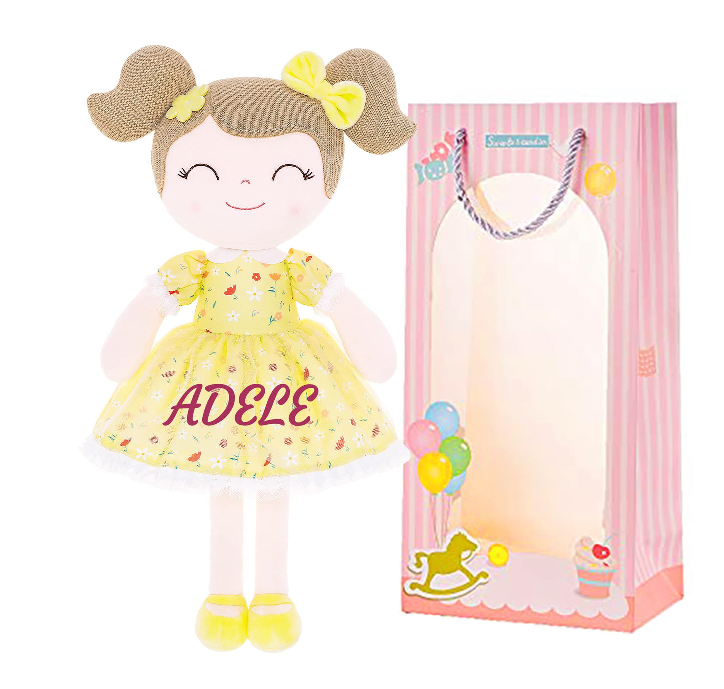 Gloveleya Personalized Doll With Your Name - Cute Floral Yellow Custom Soft Plush Doll For Girls Plush Doll Customized Gifts - Muñecas De Trapo Personalizadas Para Niñas