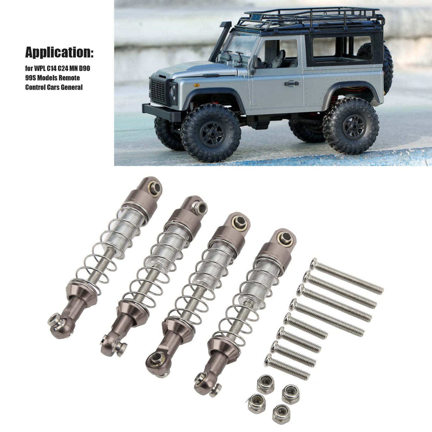 51mm Aluminum Alloy RC Shocks, 2 Pairs Aluminum Alloy RC Car Shock Absorber Dampers with Mounting Screws Bolts for WPL C14 C24 M