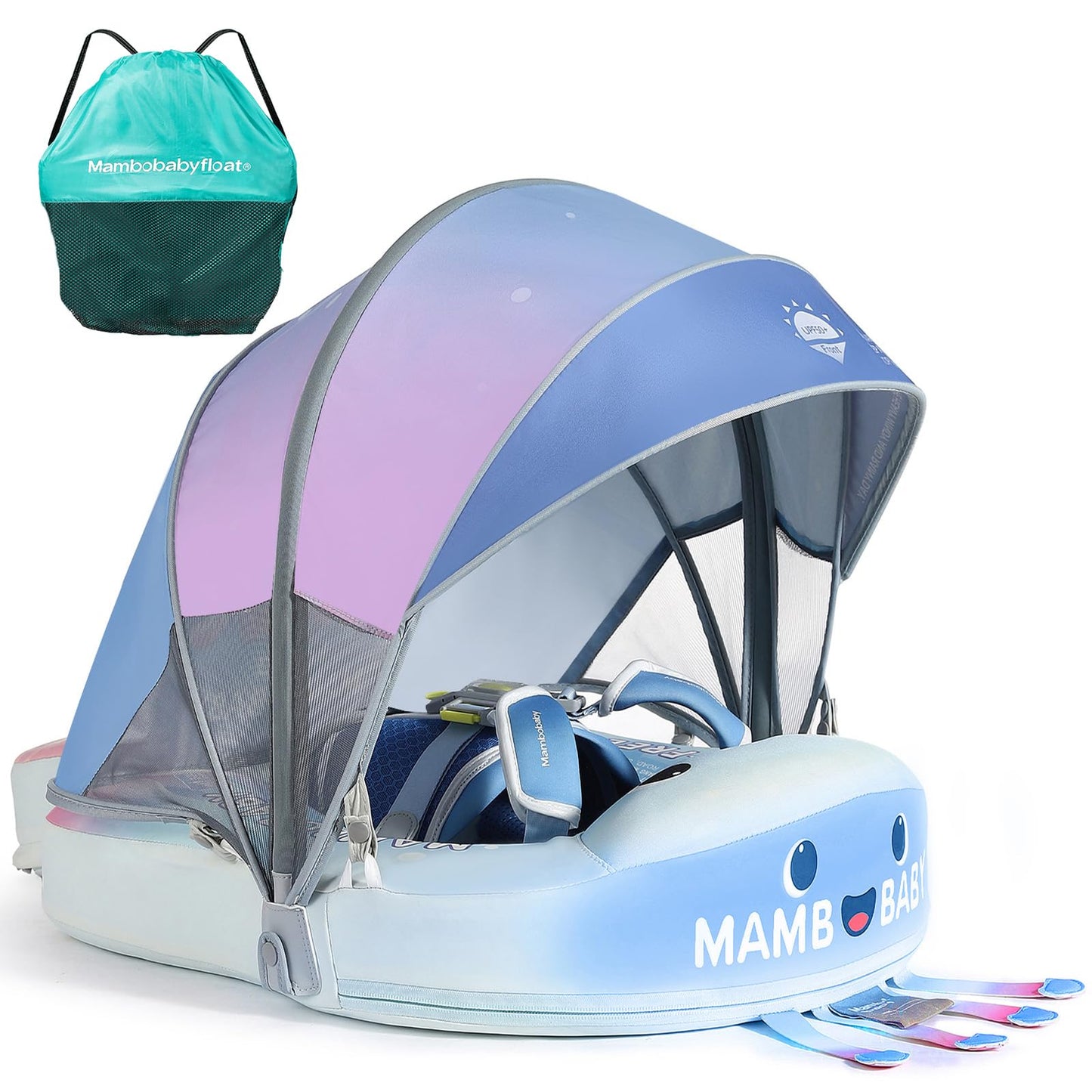 Mambobaby Float With Canopy Skin-Friendly Baby Swim Float With Tail Waterproof Non-Inflatable Mambo Float Smart Swim Trainer Sof