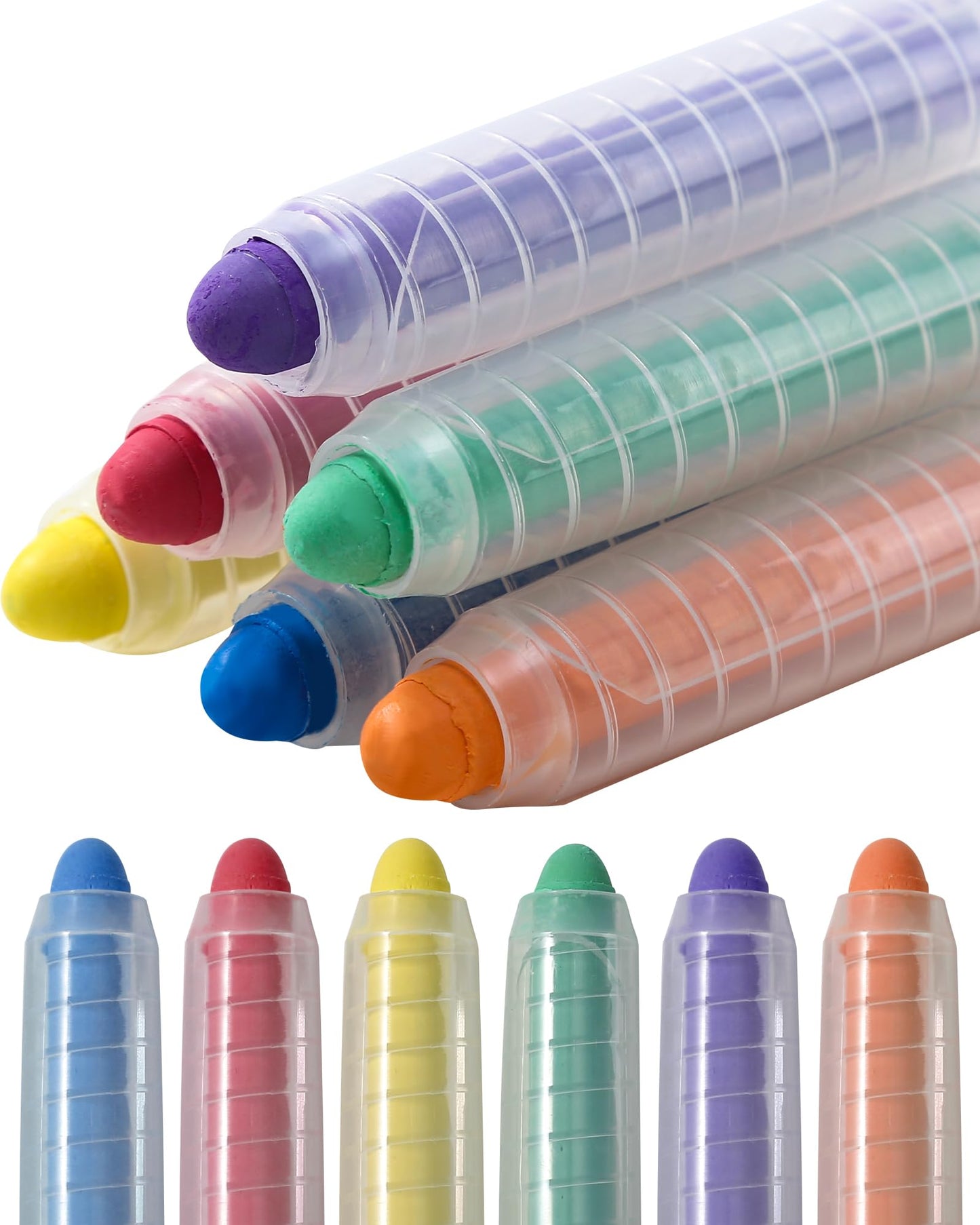 NewFamily Chalk 6pcs Dustless Washable Chalks with Holder for Kids, Safe for Sidewalk, Blackboard, Art Play