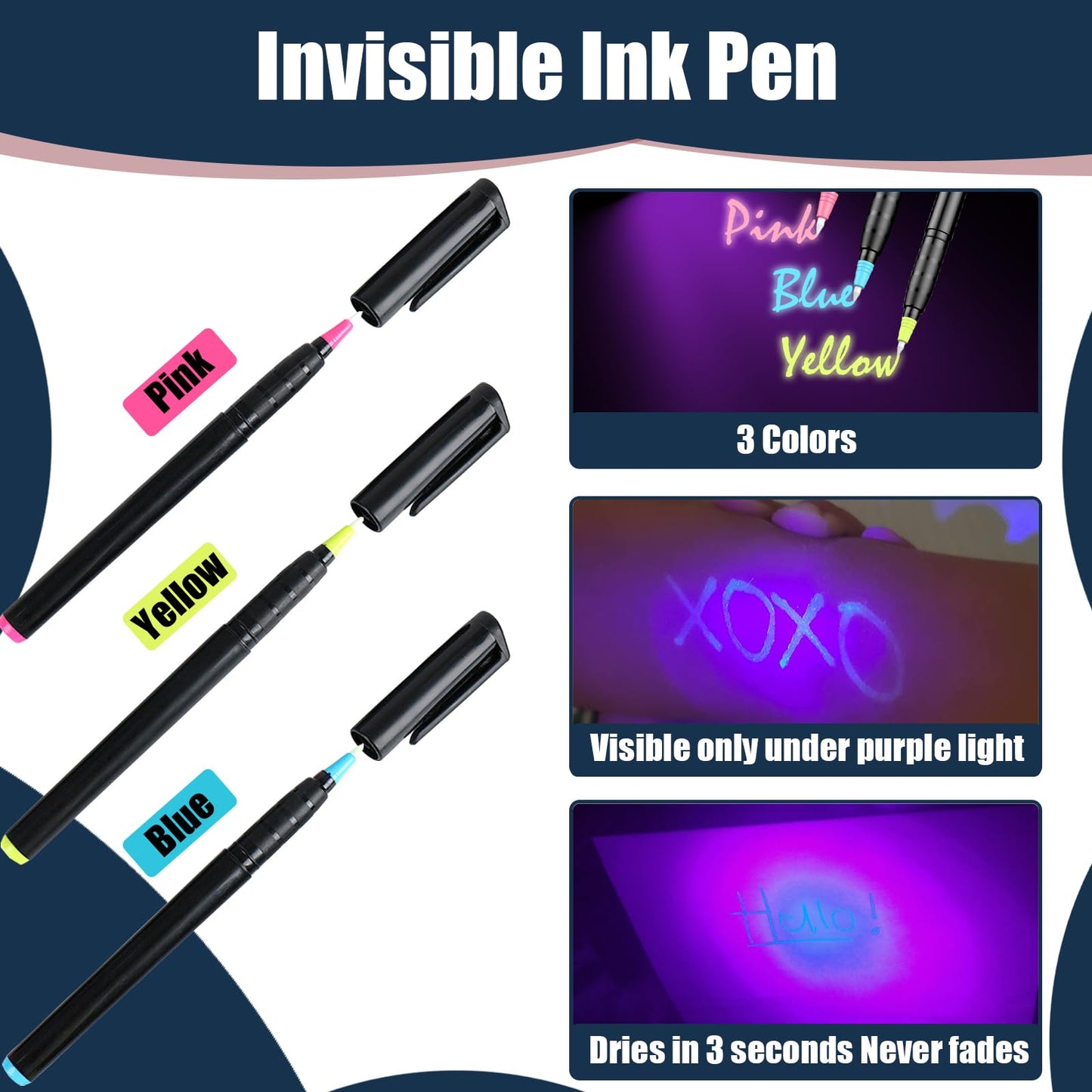 klumuke Invisible Ink Pens with UV Light, Magic Spy Pens with Mini UV LED Keychain Flashlights for Secret Messages, Disappearing