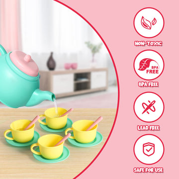 JOYIN 18PCS Pretend Play Tea Party Set Play Food Accessories BPA Free, Phthalates Free, Plastic Tea Set, Mini Kitchen for Kids,