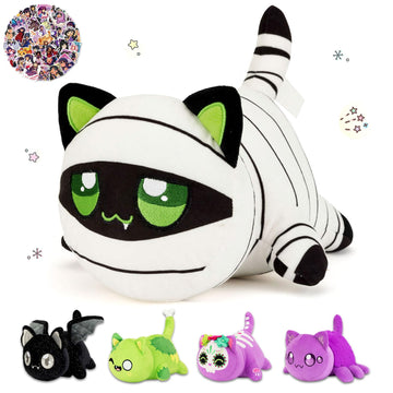 Lccoous 61-Pcs ? 11'' Mummy Cat Plush+ 60Pcs Cat Stickers -Meow Cat Plush - Meow Cat Stuffed Animal Collection, Birthday Gift Fo