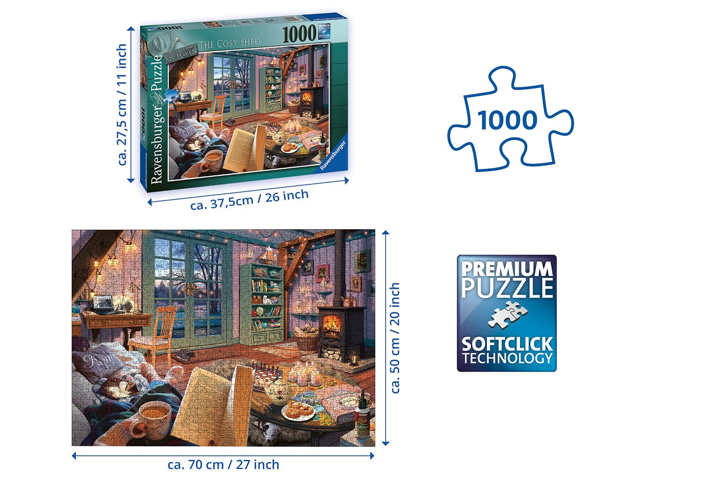 Ravensburger The Cosy Shed 1000 Piece Jigsaw Puzzle - Unique Softclick Technology, Cardboard Material, Cozy Retreat Design