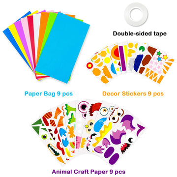 Watinc 9Pack Hand Puppet Art Craft - Diy Making Your Own Paper Sock Puppets Kits Wiggle Googly Eyes, Imaginative Early Learning Classroom Family Storytelling Games Pretend Party Supplies (Monsters)