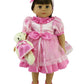American Fashion World Pink Flower Dress 3 Piece Set for 18-Inch Dolls | Bear and Headband Included | enhanced Quality & Trendy Design | Dolls Clothes | Outfit Fashions for Dolls for Popular Brands