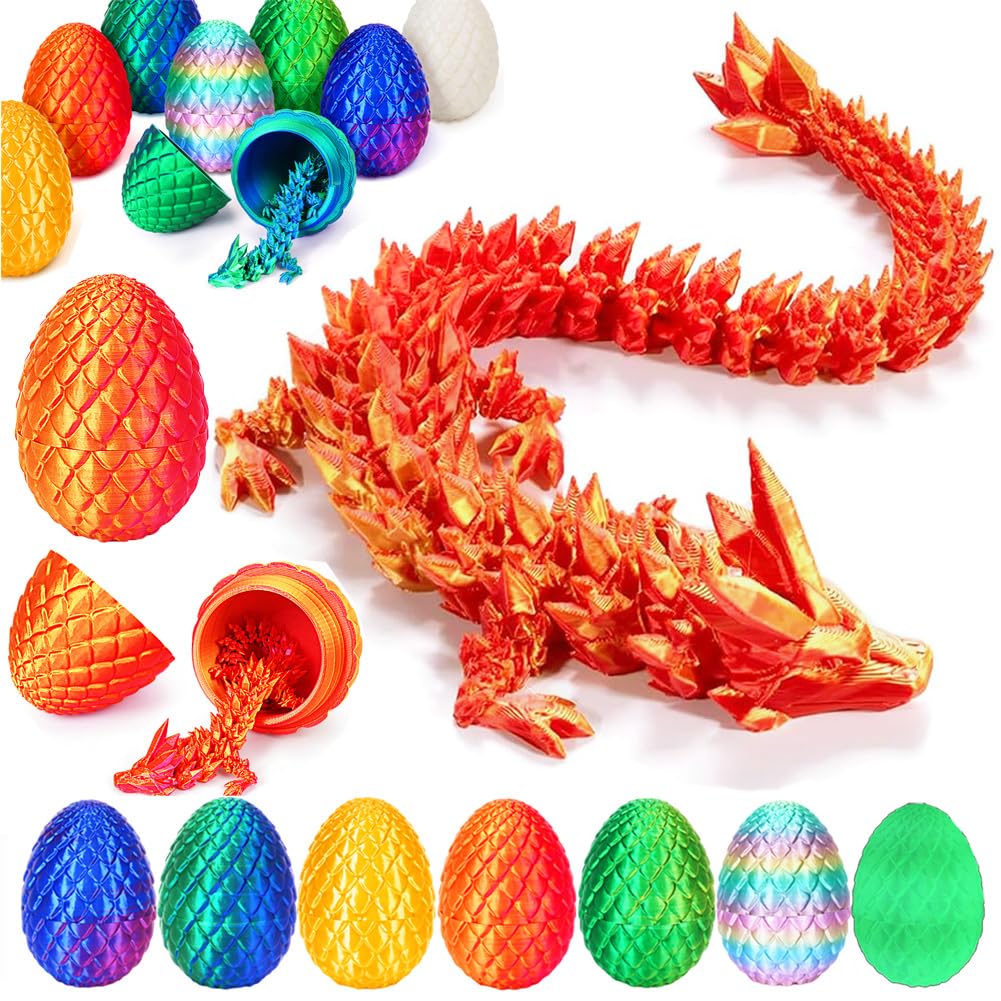 3D Printed Dragon Egg, Mystery Crystal Dragon Egg Fidget Toys Surprise, Easter Eggs Articulated Crystal Dragon Eggs With Dragon Inside (Laser Red)
