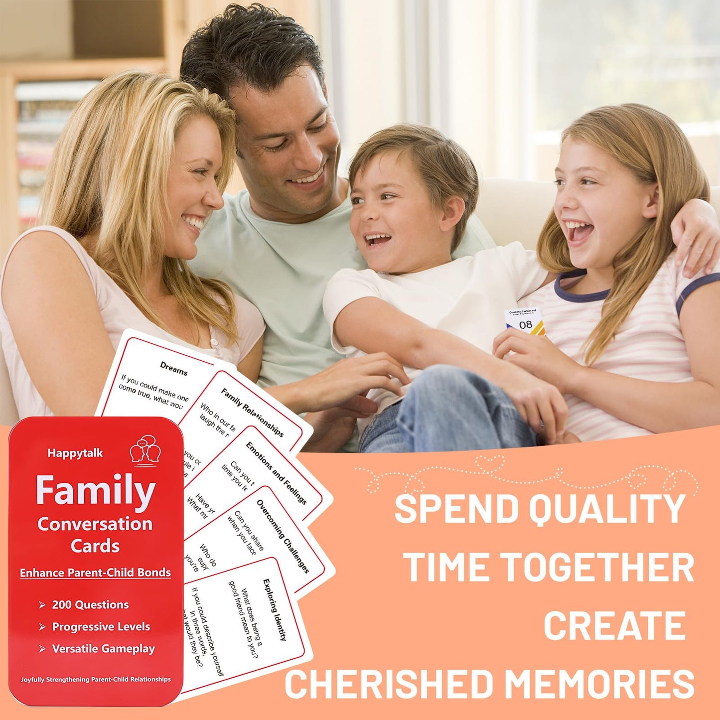 Happytalk Conversation Cards For Kids - 200 Engaging Questions In Family Conversation Cards To Strengthen Parent-Child Relations
