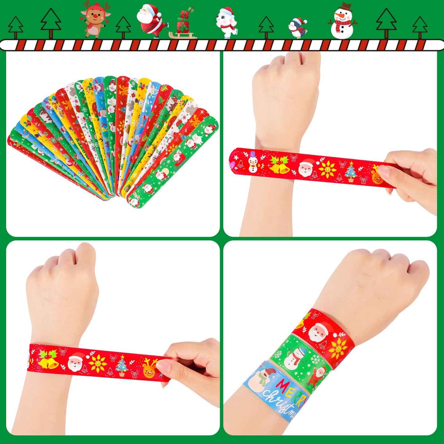 Max Fun 48pcs Christmas Slap Bracelets Party Favors Toys for Kids Xmas Party Favors Christmas Stocking Stuffers Gifts Birthday G
