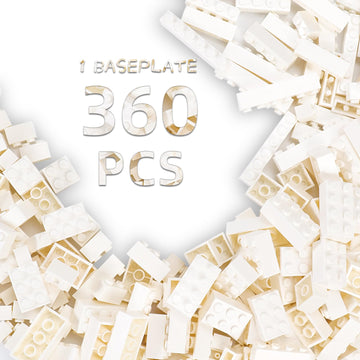 360 Piece White Classic Building Blocks Bulk, 7 Sizes Building Bricks Assortment Pack, Compatible With Lego Parts And Pieces (Wh