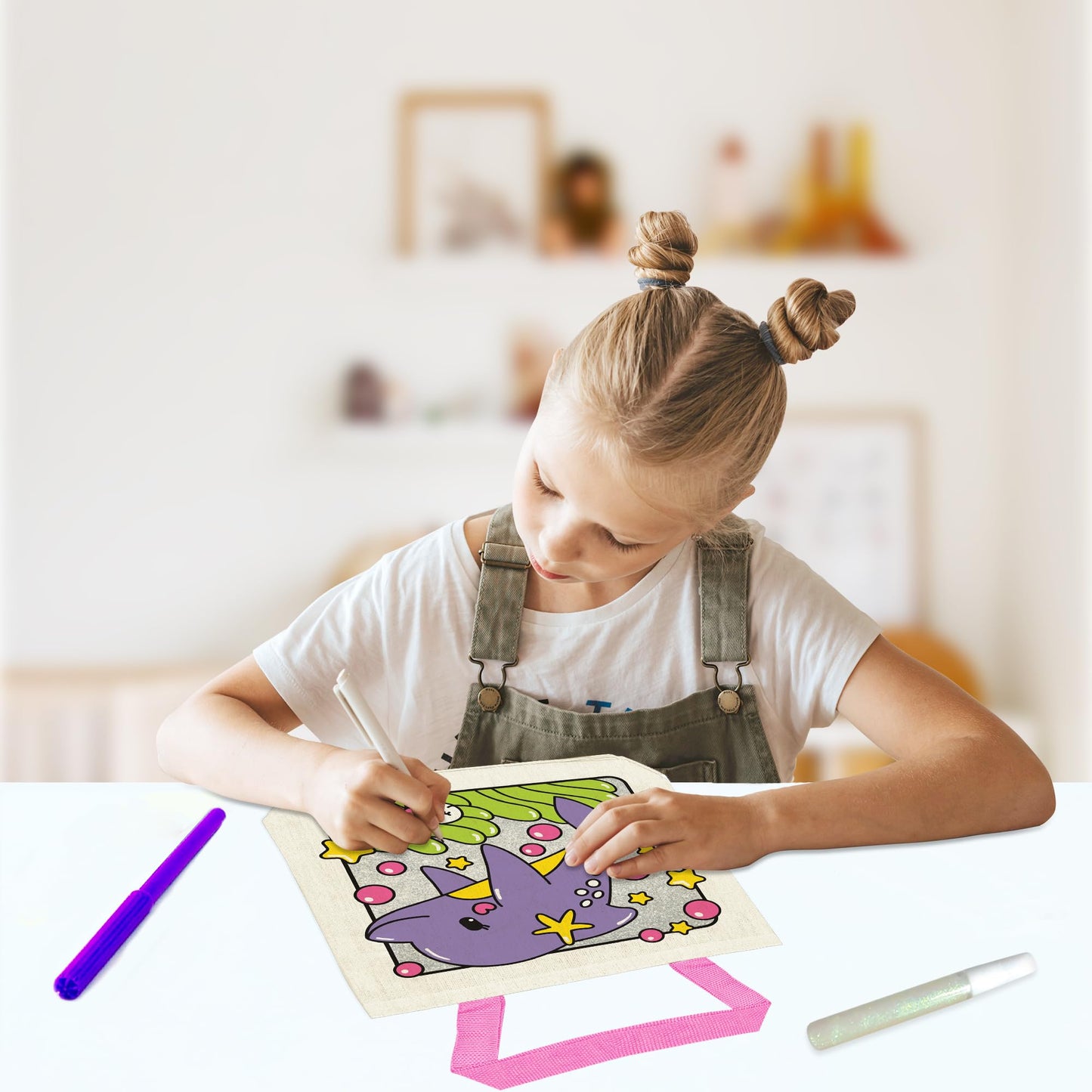 Vkpi 6 Pieces Kids Coloring Goodie Bags, Reusable Canvas Bag, Cute Art Party Favors, Color Your Own Bags For Diy Painting Birthd