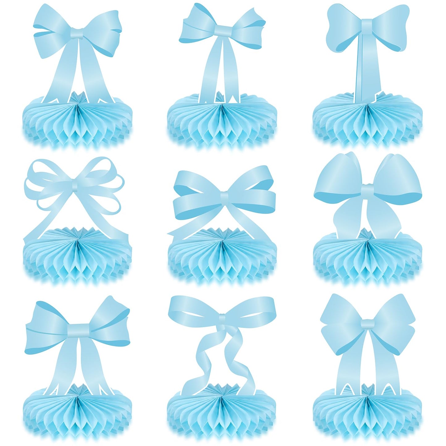 Containlol 9 Pcs Blue Bow Birthday Party Decorations Bow Honeycomb Centerpieces Graduation Party Table Decorations Coquette Pape