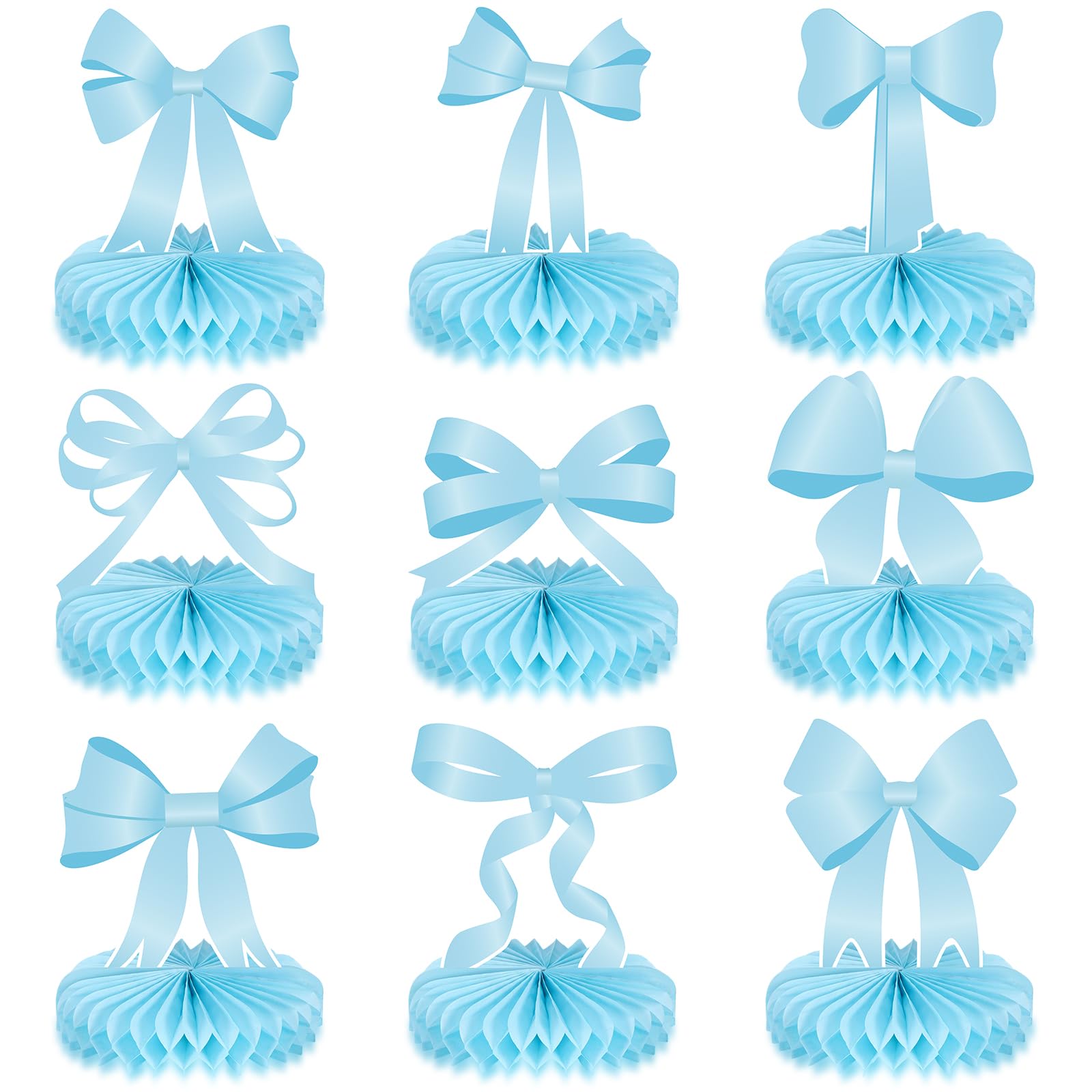Containlol 9 Pcs Blue Bow Birthday Party Decorations Bow Honeycomb Centerpieces Graduation Party Table Decorations Coquette Pape
