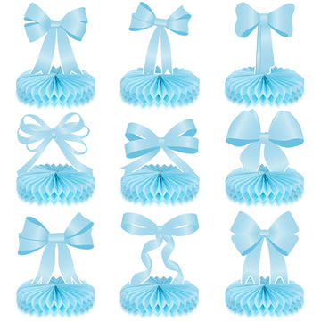 Containlol 9 Pcs Blue Bow Birthday Party Decorations Bow Honeycomb Centerpieces Graduation Party Table Decorations Coquette Pape