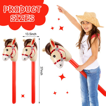 Chivao 12 Pieces Inflatable Stick Horse Cute Horse Head Stick Balloon Colorful Blow Up Stick Horse Cowboy Cowgirl Party Decorations For Horse Themed Birthday Party (Red)