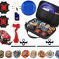Bey Burst Gyro Toy Set with Arena Great Birthday Gift for Boys Children Kids 6 8 + Metal Fusion Attack Top Grip cutting edge Set with Battling Game Storage Box 8 Top Burst Gyros 3 two-way launcher 2 Handles