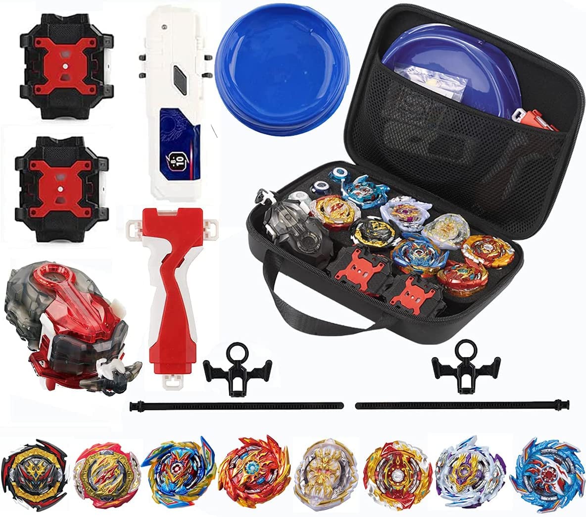 Bey Burst Gyro Toy Set with Arena Great Birthday Gift for Boys Children Kids 6 8 + Metal Fusion Attack Top Grip cutting edge Set with Battling Game Storage Box 8 Top Burst Gyros 3 two-way launcher 2 Handles
