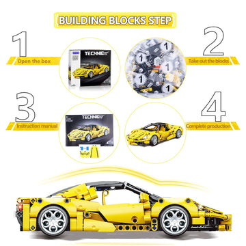 SIENON Technic Super Sports Car Building Kit Pull Back Race Car Toy, Racing Vehicle Collectible Model Supercar Building Set, Spo