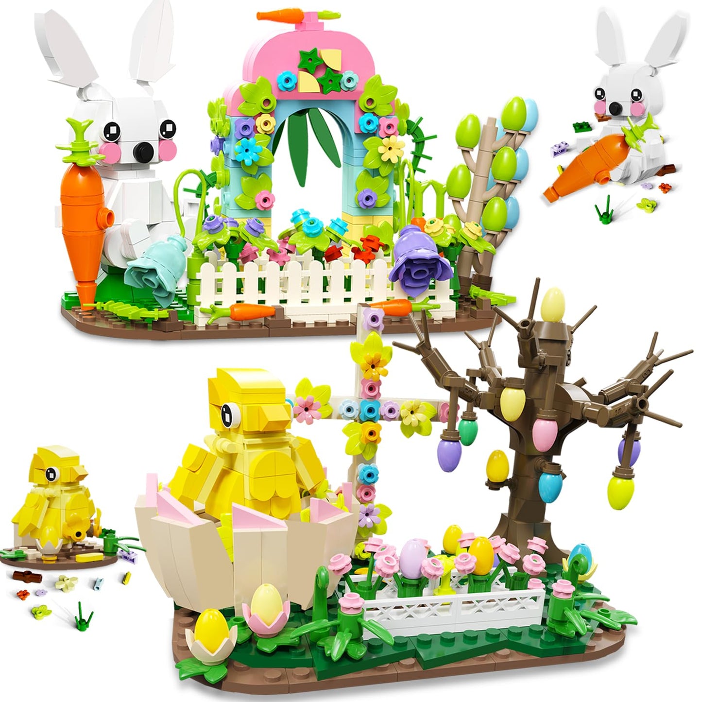 Qoq Easter Bunny And Chick Building Blocks Set - Easter Gift For Kids - Easter Basket Stuffers Easter Toys For Girls And Boys Ag
